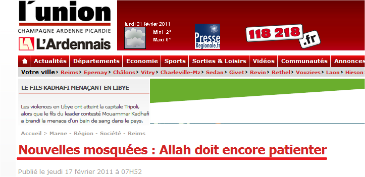 Nouvelles mosques Allah doit encore patienter L'Union