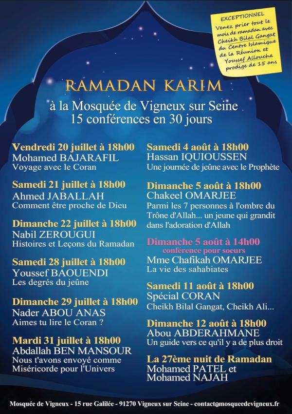 Le programme Ramadan 2012 de la mosquée de Vigneux